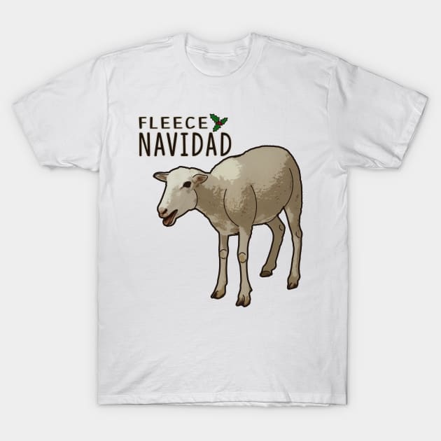 Fleece Feliz Navidad Pun Christmas Sheep T-Shirt by charlescheshire